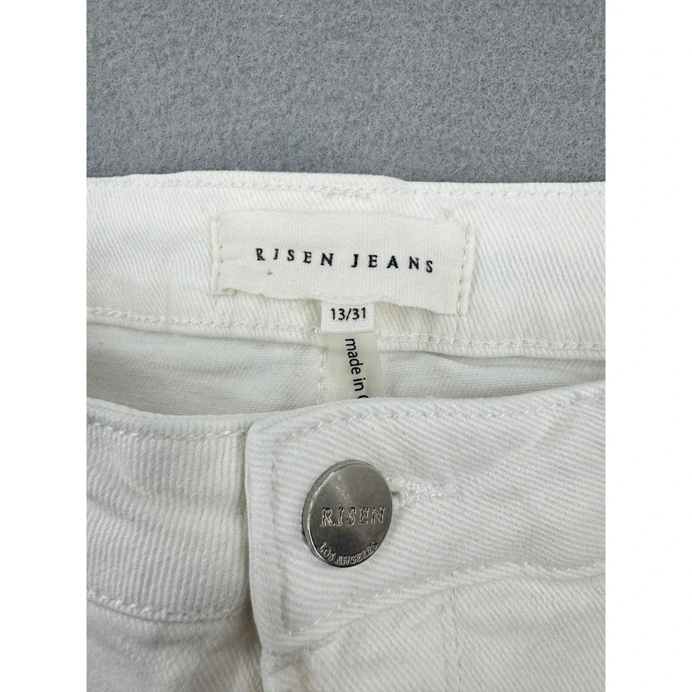 Risen Jeans High Rise Wide Leg Cropped Raw Hem Jeans Womens 13/31 (30x25) White